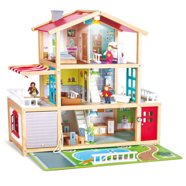 Doll Family Mansion – Nagyméretű Fa Babaház Fényekkel 3év+